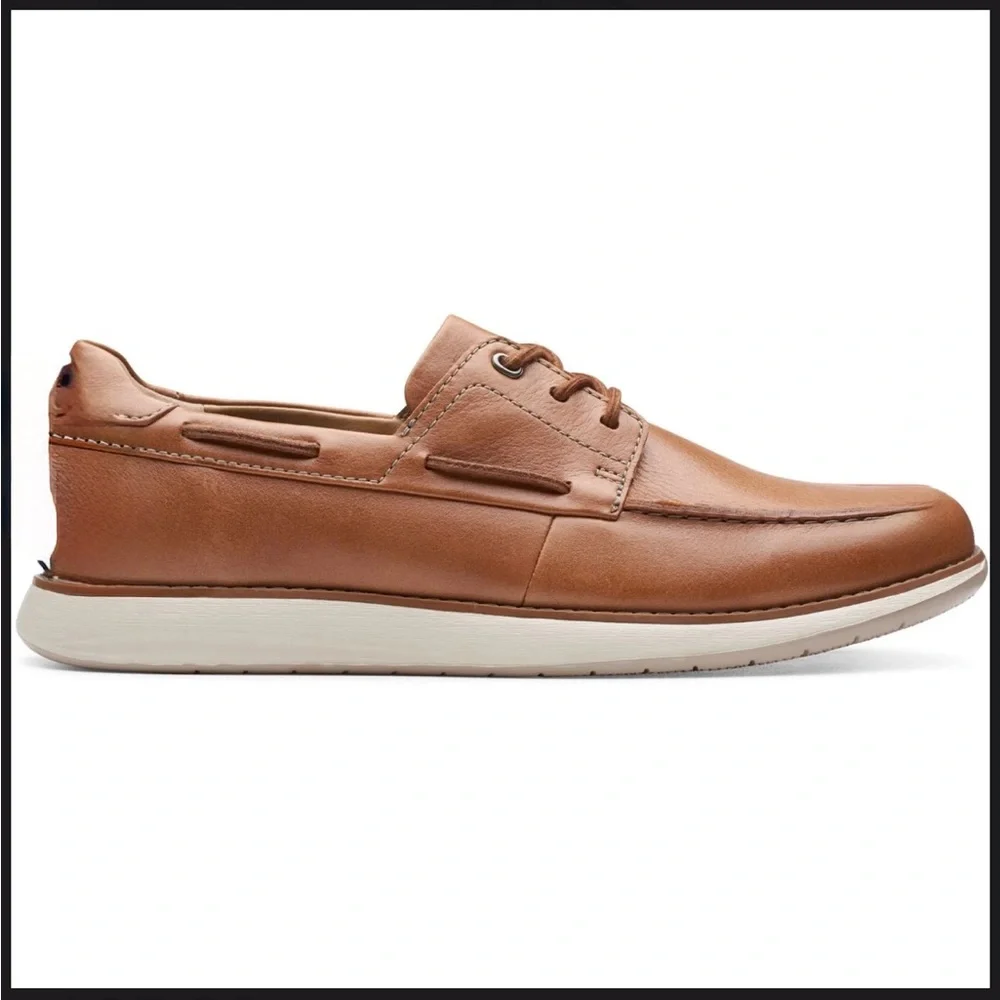 Clarks Mens Un Pilot Lace Up Tan Leather Shoes Very Gently Used Size 9.5